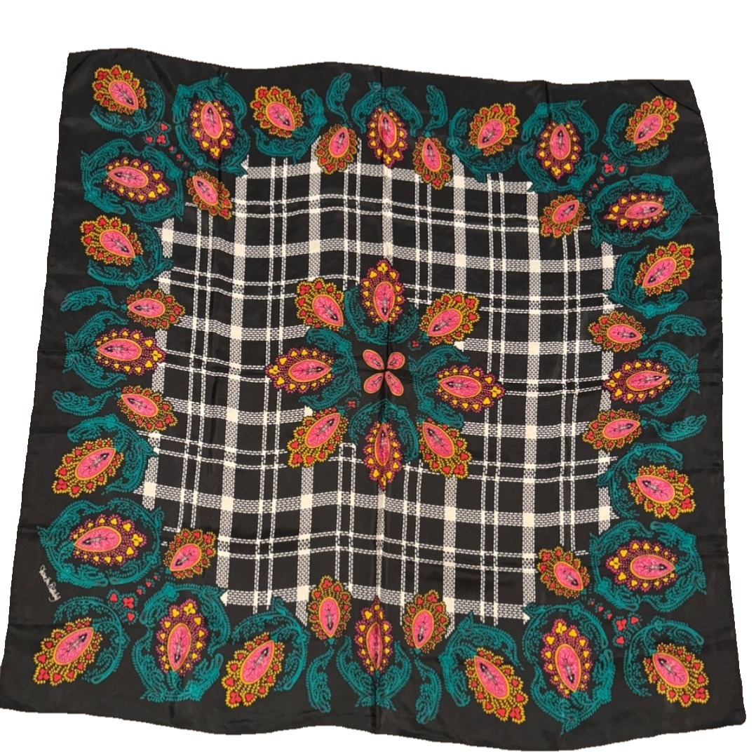 Silk Scarf Bold Geometric Paisley Colorful 42" Square